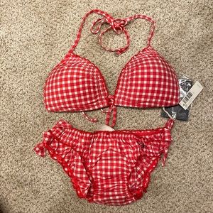 NWT Gilly Hicks Red and White Gingham Bikini SZ Small